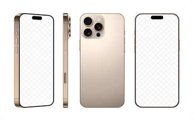 Aufkleber - new frameless smartphone titabium desert color with black screen, front back and side view, isolated on white background. mockup of realistic mobile phone with shadow. 3d vector illustration, 10 eps.