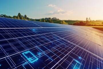 Wall Mural - modern solar panels in an open field a stunning display of clean energy and technology
