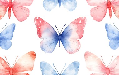 Poster - Watercolor butterflies pattern, seamless design, white background, nature textile
