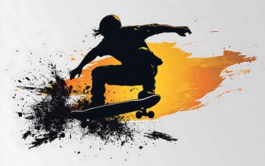 Aufkleber - Silhouette skater performing a trick on a skateboard