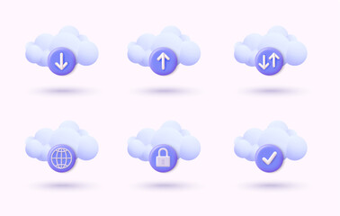 Poster - media loading, data transfer, cloud storage and cloud computing. icons related to data exchange, tra
