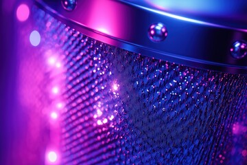 Poster - Glittering sequined surface reflecting vibrant purple and blue lights