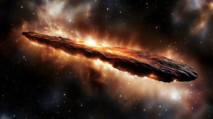 Wall Mural - oumuamua inspired interstellar object amidst cosmic nebula and stars background space phenomenon