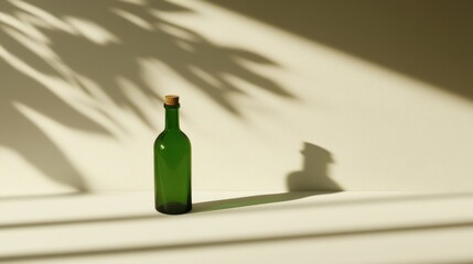 Wall Mural - Green glass bottle casting leaf shadows