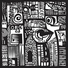 Poster - Abstract black and white art, geometric shapes, pattern design, background texture, graphic design