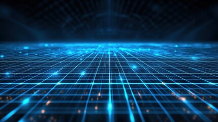 Poster - futuristic digital grid with intersecting lines and glowing neon accents