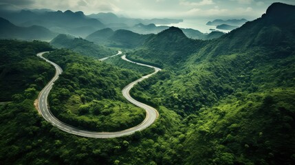 Poster - mountains road birds eye