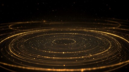 Poster - Radiant Golden Circles Flowing in Dark Space With Sparkling Particles And Glowing Lines Illustration