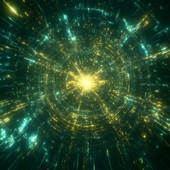 Wall Mural - radiant light burst hyperspace tunnel digital artwork sci fi visual display futuristic glow abstract