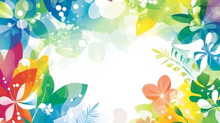 Poster - Colorful floral frame, summer design, white background, nature scene, ideal for cards