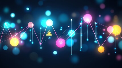 Poster - Dynamic Financial Chart with Upward Trend, Data Points, and Glowing Lines on Dark Blue Background