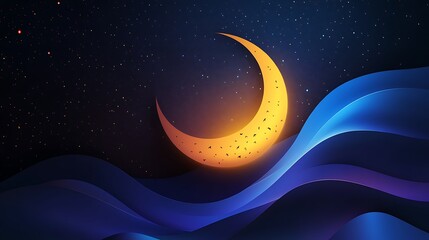 Canvas Print - Abstract night sky with crescent moon