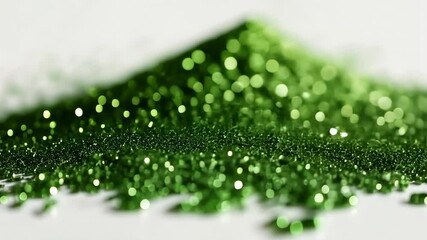 Wall Mural - green glitter pile, close-up, white background, sparkling texture, craft material