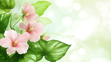 Poster - Delicate Pink Hibiscus Blossoms, Soft Background, Floral Design, Decorative Print, Elegant