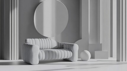 Poster - Minimalist Modern Sofa in a Gray Room