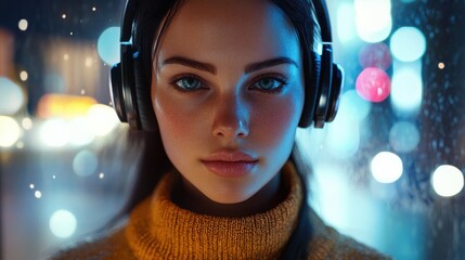 Poster - portrait of woman with headset, AI generated