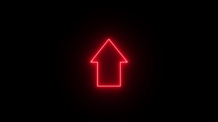 Canvas Print - Neon upload arrow icon on black background. abstract arrow icon. Glowing neon up direction arrow icon animation.