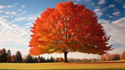 Wall Mural - red tree on lawn