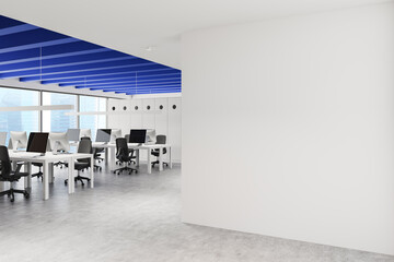 Poster - Modern office interior with blank white wall for mockup. 3D Rendering