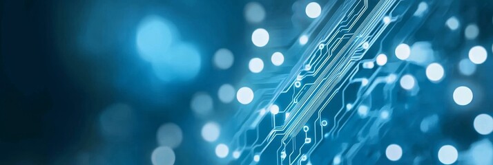 Poster - Dynamic Background with Glowing Circuit Lines, Bright Blues on Dark Blue, Crisp and Vivid