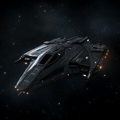 Poster - Sleek Spaceship Amidst Starry Expanse Galactic Vehicle in a Dark Cosmic Setting Nighttime