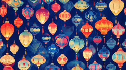 Poster - Colorful geometric patterns on a dark background, vibrant shapes and hues, ideal for backgrounds or design projects.
