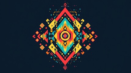 Poster - Colorful geometric tribal art design, cultural pattern background