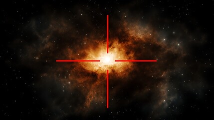 Poster - Space Target Locked on Celestial Body Nebula Core Red Crosshair Galaxy Universe Cosmic Abstract 90