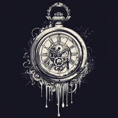 Poster - Ornate pocket watch, dripping, artistic design, time, vintage style