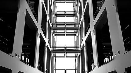 Aufkleber - Modern library interior, structural view, abstract design, urban space, high-rise building