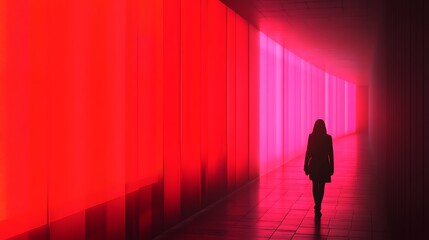 Aufkleber - Person walking in a neon corridor