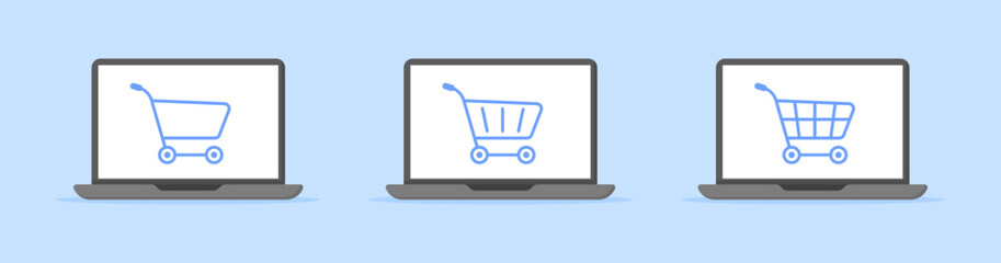 Poster - Internet shopping set icons. Laptop icons. Flat style. Vector icons.