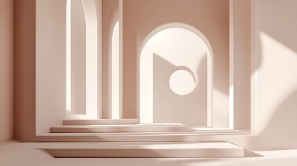 Canvas Print - Minimalist Archway Interior Design, Soft Pastel Colors, Empty Space for Product Display