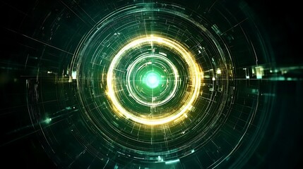 Poster - Tech Abstract Green Light Tunnel Time Warp Effect Visualization Innovation Future Hi Tech Background