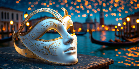 Wall Mural - white Venetian mask with gold decorations