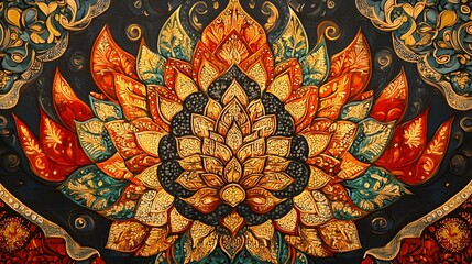 Poster - Vibrant abstract pattern, intricate floral design with rich colors and detailed textures, perfect for artistic projects.