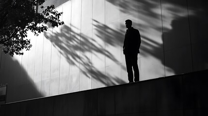 Aufkleber - Silhouette of man by building in sunlight