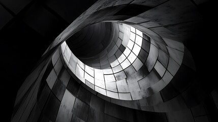 Aufkleber - Abstract architectural spiral, light filtering through panels, interior view, possible use in design or architecture portfolio