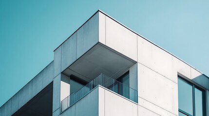 Aufkleber - Modern apartment building corner, exterior view, clean lines, architectural detail, urban scene