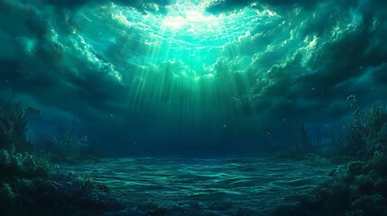 Wall Mural - underwater serenity sunlit ocean depths exploration realm tranquil marine environment view