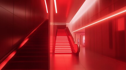 Aufkleber - Red neon lit futuristic stairway