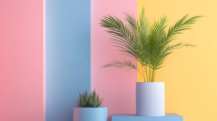 Poster - Pastel color backdrop with plants