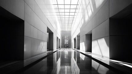 Aufkleber - Modern architecture interior hallway, natural light, reflection