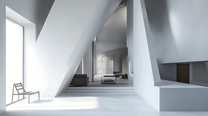 Aufkleber - Modern white interior design, spacious hall with large windows, sunlit, lounge area. Potential use stock photo for architecture, interior design, or home decor