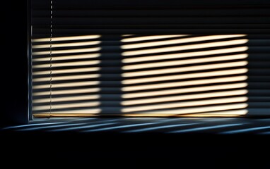 Aufkleber - Sunlight through blinds, windowsill shadow, dark room, interior design
