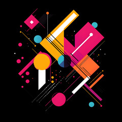 Poster - Geometric Symphony: An abstract composition of vibrant colors and geometric shapes, a modern, eye-catching design showcasing dynamic lines and forms.