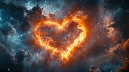 Wall Mural - a glowing heart shape formed by cosmic clouds and stars in a nebula.