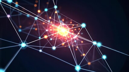 Fototapete - Dynamic glowing network of interconnected nodes in motion