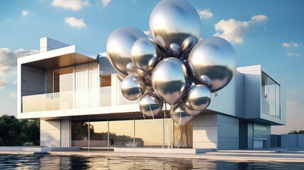 Wall Mural - metallic house with balloons