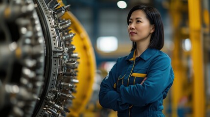 Poster - Thoughtful Engineer Examining Machinery in Industrial Setting with Attention to Detail and Focus on Innovation
